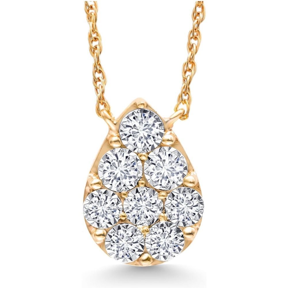 10K Gold Tear Drop White Diamond Pendant Necklace For Women